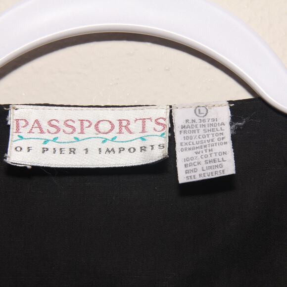 Vintage Passports Boho Cotton Mirror Accent Embroidered Vest Size Large - Picture 6 of 7